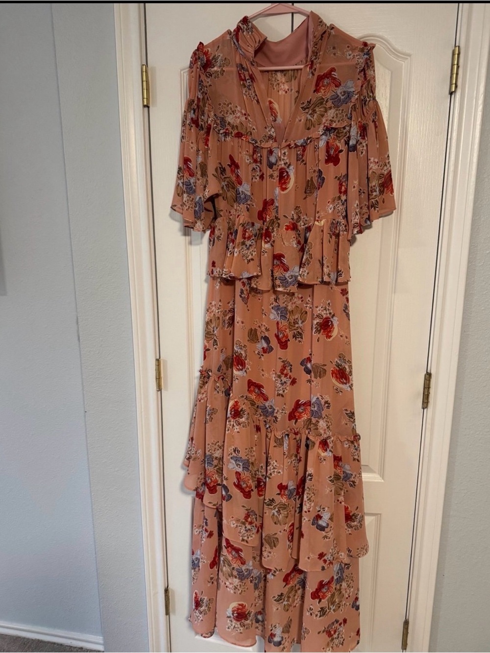Cinq a Sept Jamie Dress Bare Rose Multi US 12 Tiered Ruffle - Picture 4 of 8
